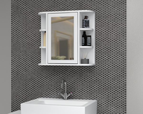 Zeus 65cm Aynalı Banyo Üst Dolabı Beyaz