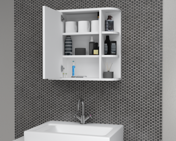 Zeus 65cm Aynalı Banyo Üst Dolabı Beyaz