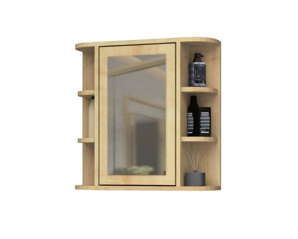 Zeus 65cm Aynalı Banyo Üst Dolabı Meşe