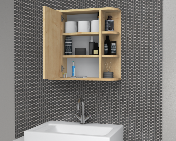 Zeus 65cm Aynalı Banyo Üst Dolabı Meşe
