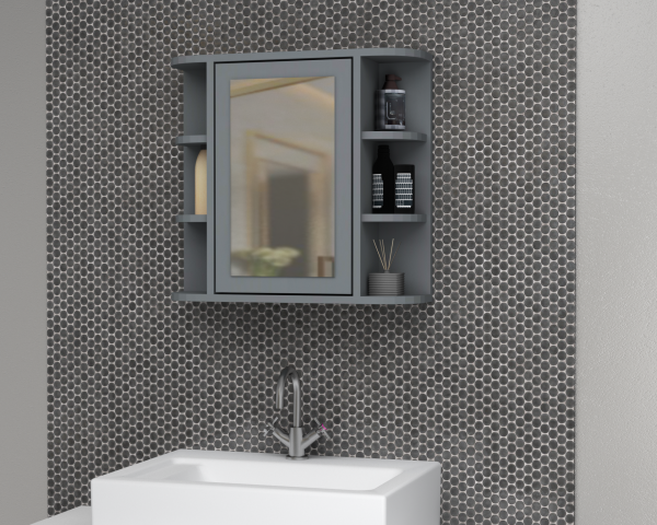 Zeus 65cm Aynalı Banyo Üst Dolabı Gri