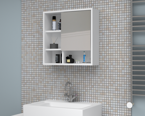 Kanz 60cm Aynalı Banyo Üst Dolabı Beyaz