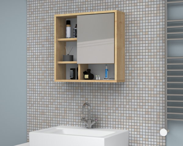 Kanz 60cm Aynalı Banyo Üst Dolabı Meşe