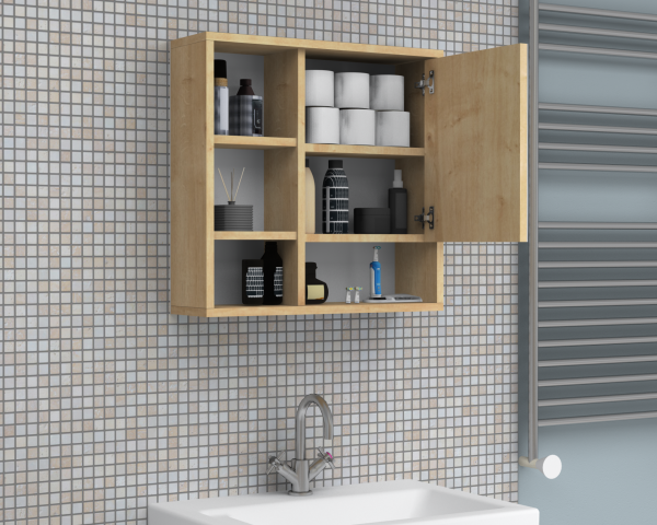 Kanz 60cm Aynalı Banyo Üst Dolabı Meşe