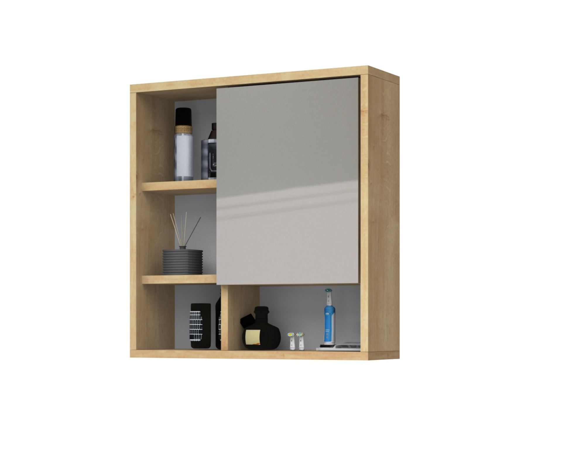 Kanz 60cm Aynalı Banyo Üst Dolabı Meşe