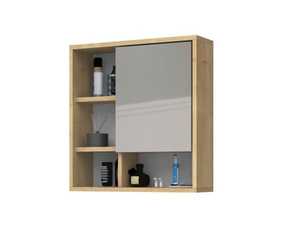 Kanz 60cm Aynalı Banyo Üst Dolabı Meşe