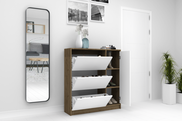 Dmodül Mod Ayakkabılık 105 cm Ceviz Beyaz Derinlik 30cm