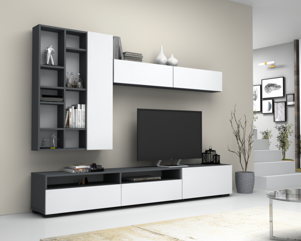 Dmodül Lack 270 cm Duvar Ünitesi Beyaz Gri