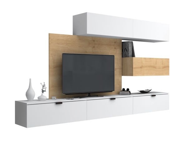Dmodül Otto 270 cm Duvar Asma Tv Ünitesi Beyaz Meşe