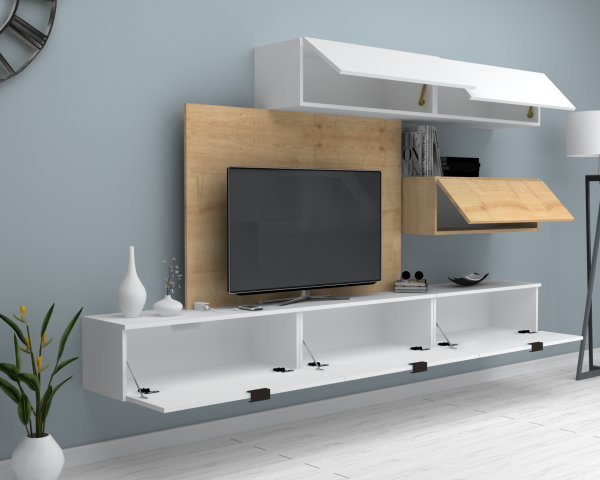 Dmodül Otto 270 cm Duvar Asma Tv Ünitesi Beyaz Meşe
