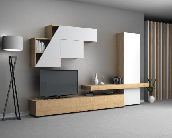 Dmodül Fitz Duvar Tv Ünitesi 300 cm Meşe Beyaz