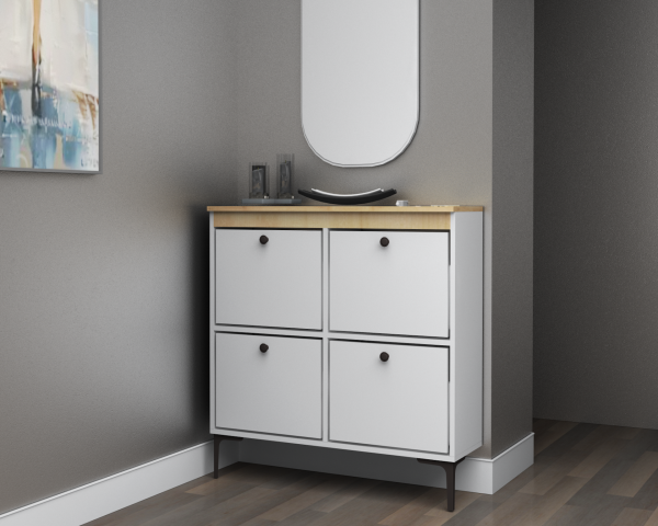 Dmodül Seles Ayakkabılık Dolabı 105cm Beyaz Meşe