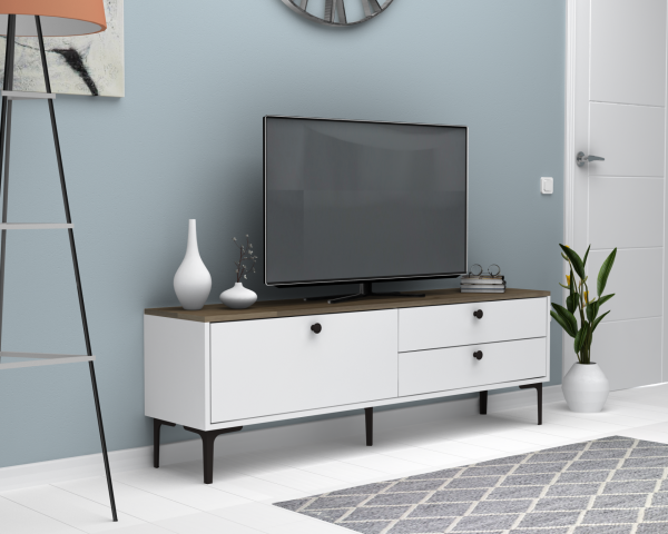 Seles 160cm Tv Sehpası Ceviz Beyaz