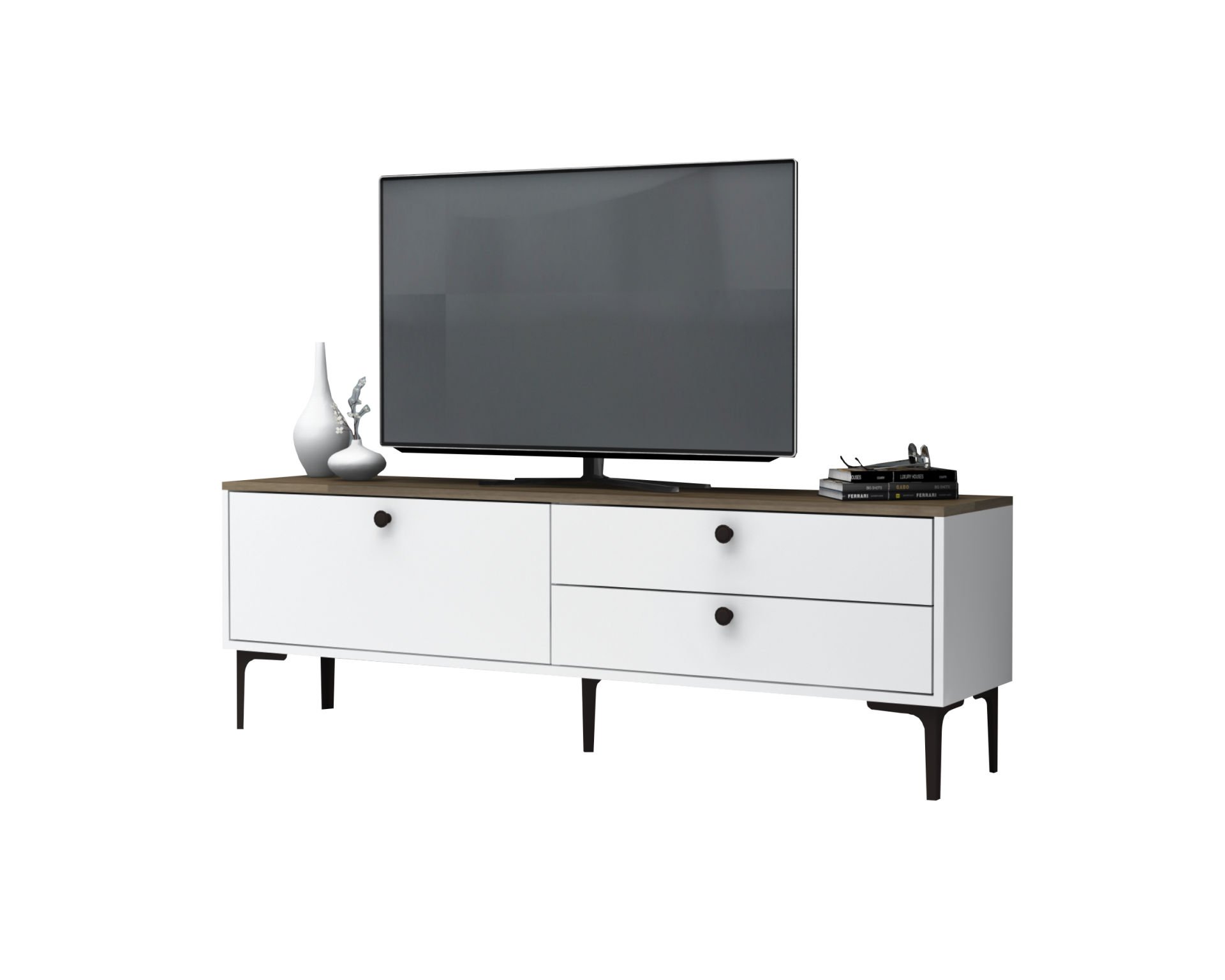 Seles 160cm Tv Sehpası Ceviz Beyaz