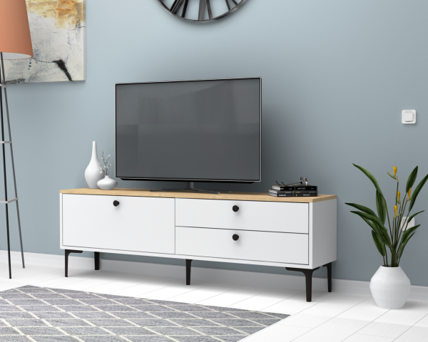 Seles 160cm Tv Sehpası Meşe Beyaz