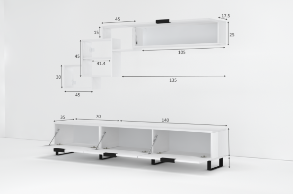 Dmodül   Losta Metal Ayaklı Tv Ünitesi 210 cm Beyaz