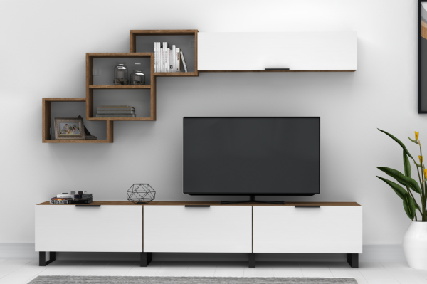 Dmodül   Losta Metal Ayaklı Tv Ünitesi 210 cm Ceviz Beyaz