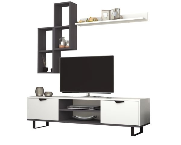 Dmodül Lonsa Metal Ayaklı Tv Ünitesi 160 cm Gri-Beyaz