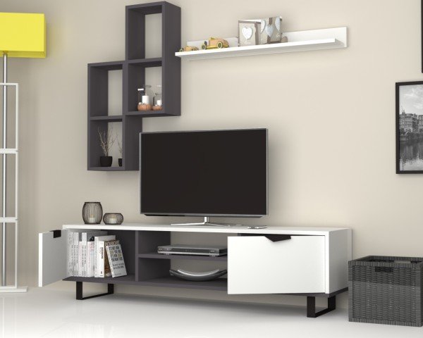 Dmodül Lonsa Metal Ayaklı Tv Ünitesi 160 cm Gri-Beyaz