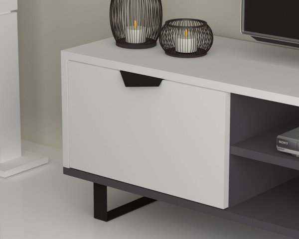 Dmodül Lonsa Metal Ayaklı Tv Ünitesi 160 cm Gri-Beyaz