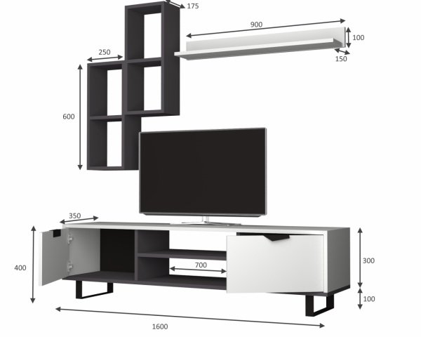Dmodül Lonsa Metal Ayaklı Tv Ünitesi 160 cm Gri-Beyaz