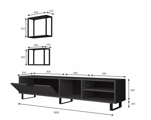 Dmodül Denza Metal Ayaklı Tv Ünitesi 180 cm Gri