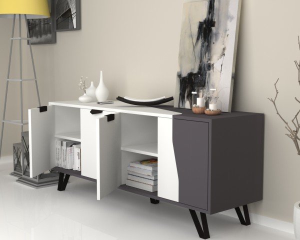 Dmodül Jasmine Metal Ayaklı Konsol 160 cm Gri Beyaz