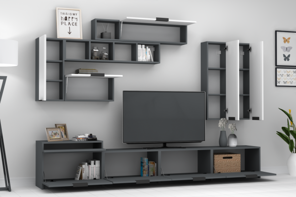 Dmodül Domino Tv Ünitesi 280 cm Gri Beyaz