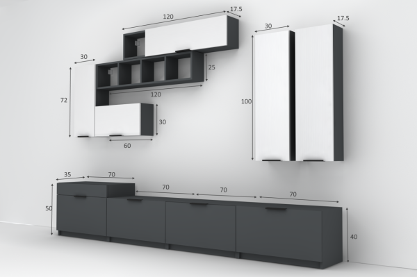 Dmodül Domino Tv Ünitesi 280 cm Gri Beyaz
