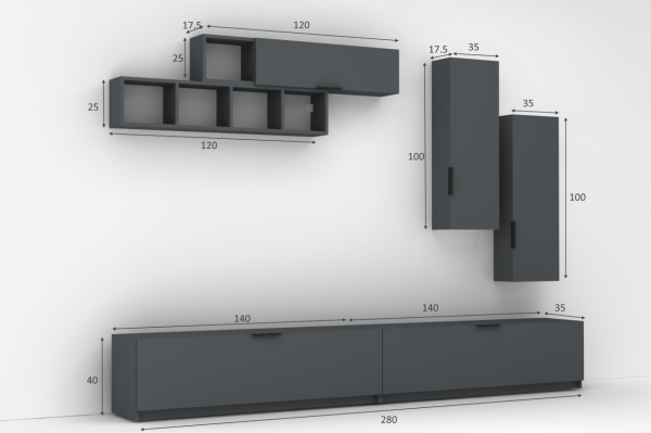 Dmodül Ege Tv Ünitesi 280 cm Gri
