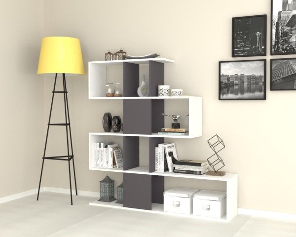 Dmodül Aktif Dekoratif Kitaplık 145 cm Gri Beyaz
