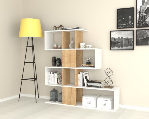 Dmodül Aktif Dekoratif Kitaplık 145 cm Meşe Beyaz