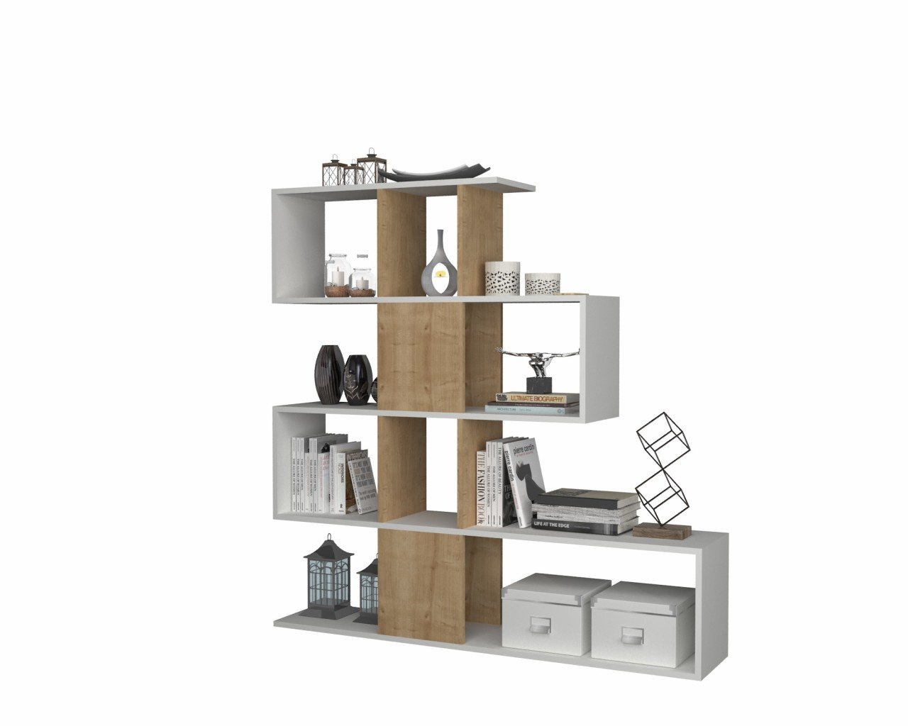 Dmodül Aktif Dekoratif Kitaplık 145 cm Meşe Beyaz