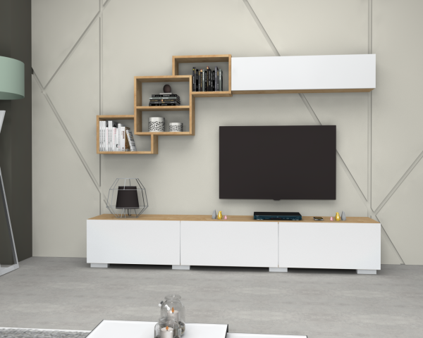 Dmodül Free Tv Ünitesi 210 cm Meşe Beyaz