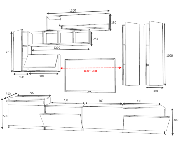 Dmodül Domino Tv Ünitesi 280 cm Meşe Beyaz