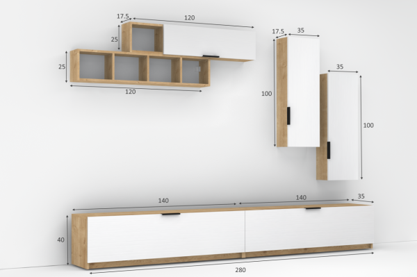 Dmodül Ege Tv Ünitesi 280 cm Meşe Beyaz