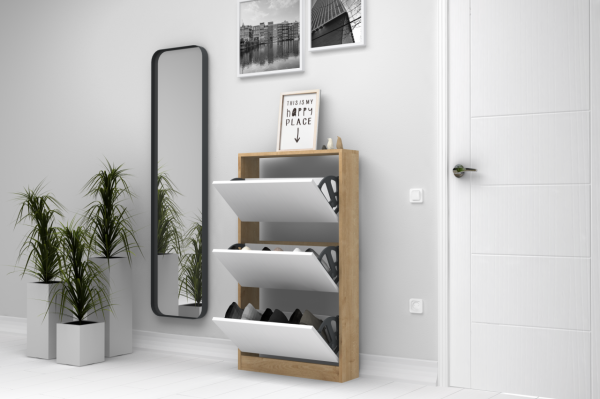 Dmodül Space Ayakkabılık 65 cm Meşe-Beyaz Derinlik 17cm