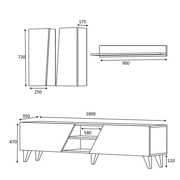 Dmodül Asos Tv Ünitesi 180 cm Meşe-Byz