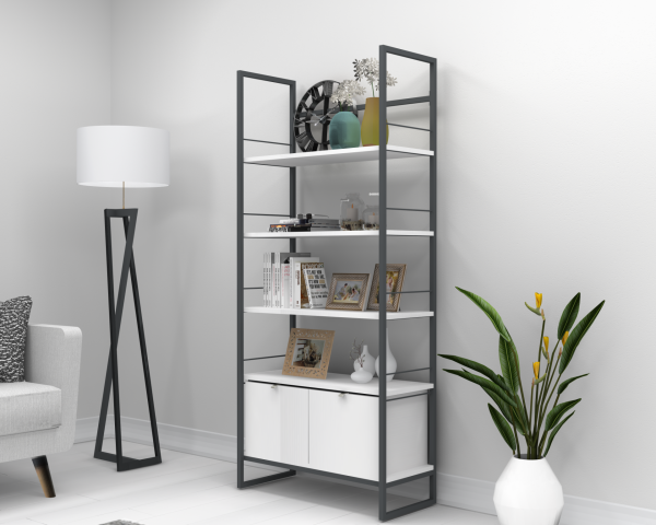 Kary Metal Ayaklı Kitaplık 80cm Beyaz