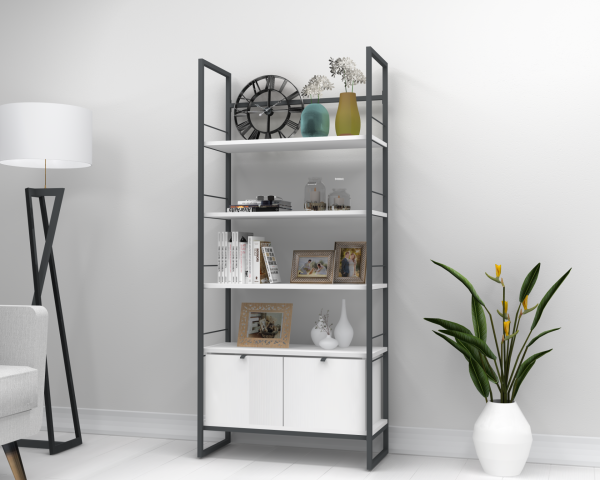 Kary Metal Ayaklı Kitaplık 80cm Beyaz