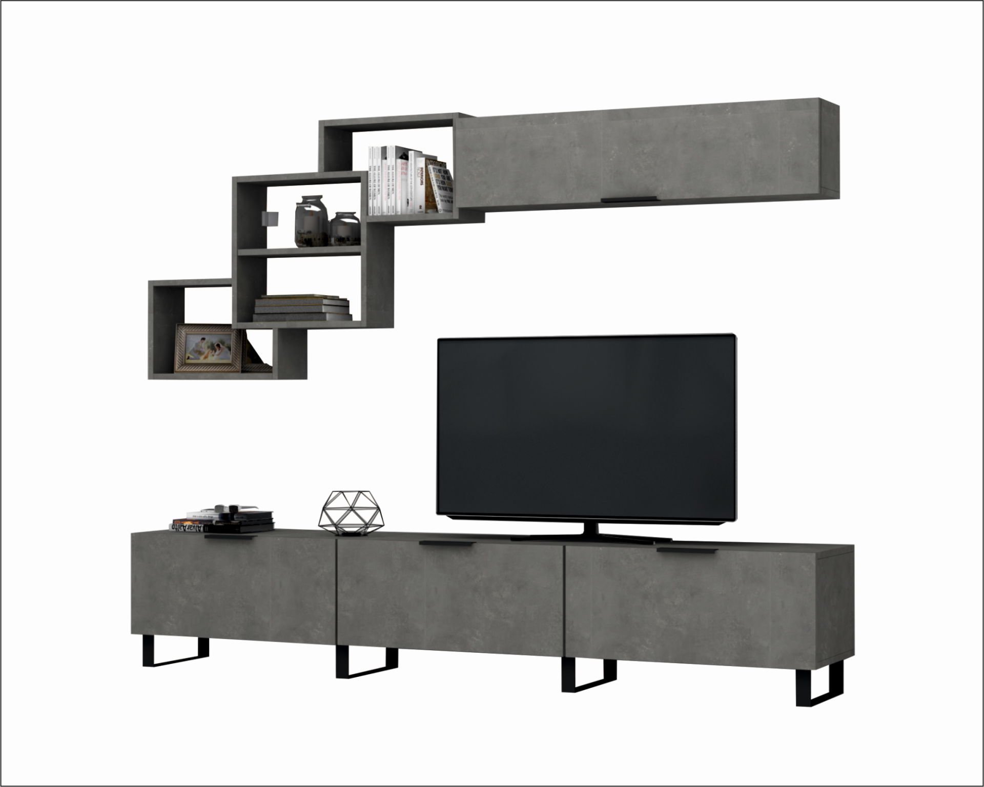 Dmodül   Losta Metal Ayaklı Tv Ünitesi 210 cm Retro Gri
