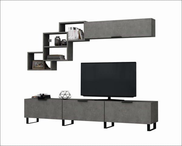 Dmodül   Losta Metal Ayaklı Tv Ünitesi 210 cm Retro Gri