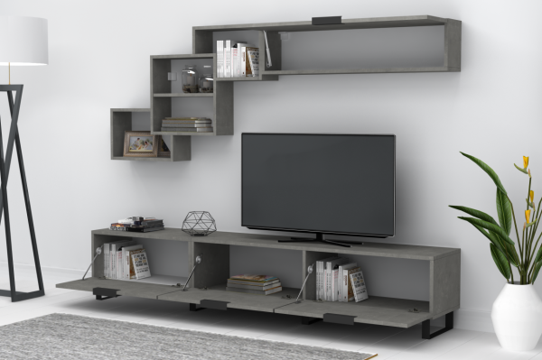 Dmodül   Losta Metal Ayaklı Tv Ünitesi 210 cm Retro Gri