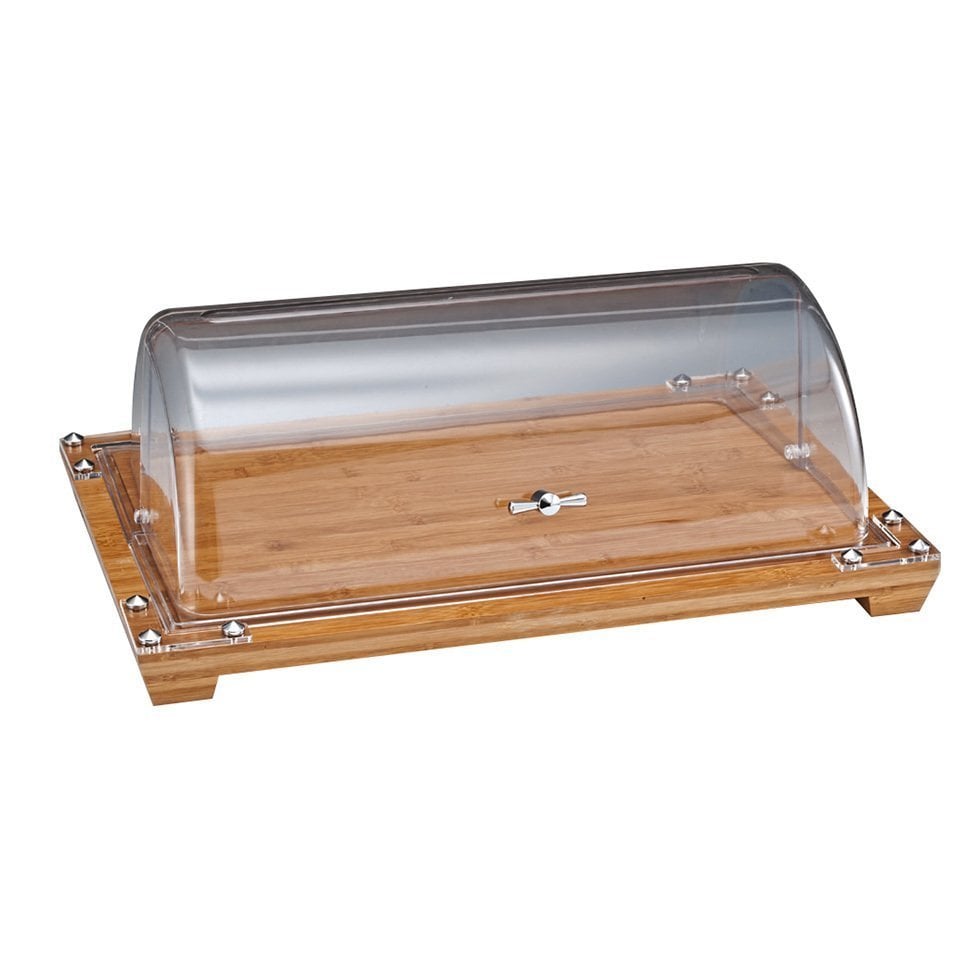 ÇELİK KULPLU POLYCARBONAT ROLLTOP KAPAKLI AHŞAP ALTI FANUS 48*32 CM