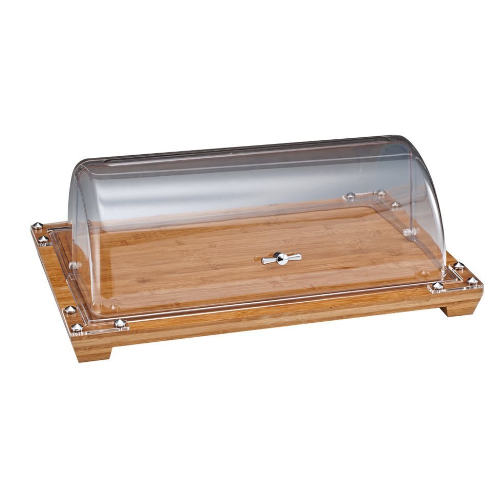 ÇELİK KULPLU POLYCARBONAT ROLLTOP KAPAKLI AHŞAP ALTLI FANUS 59*39 CM