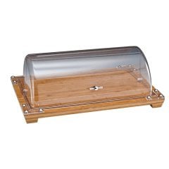 ÇELİK KULPLU POLYCARBONAT ROLLTOP KAPAKLI AHŞAP ALTLI FANUS 59*39 CM
