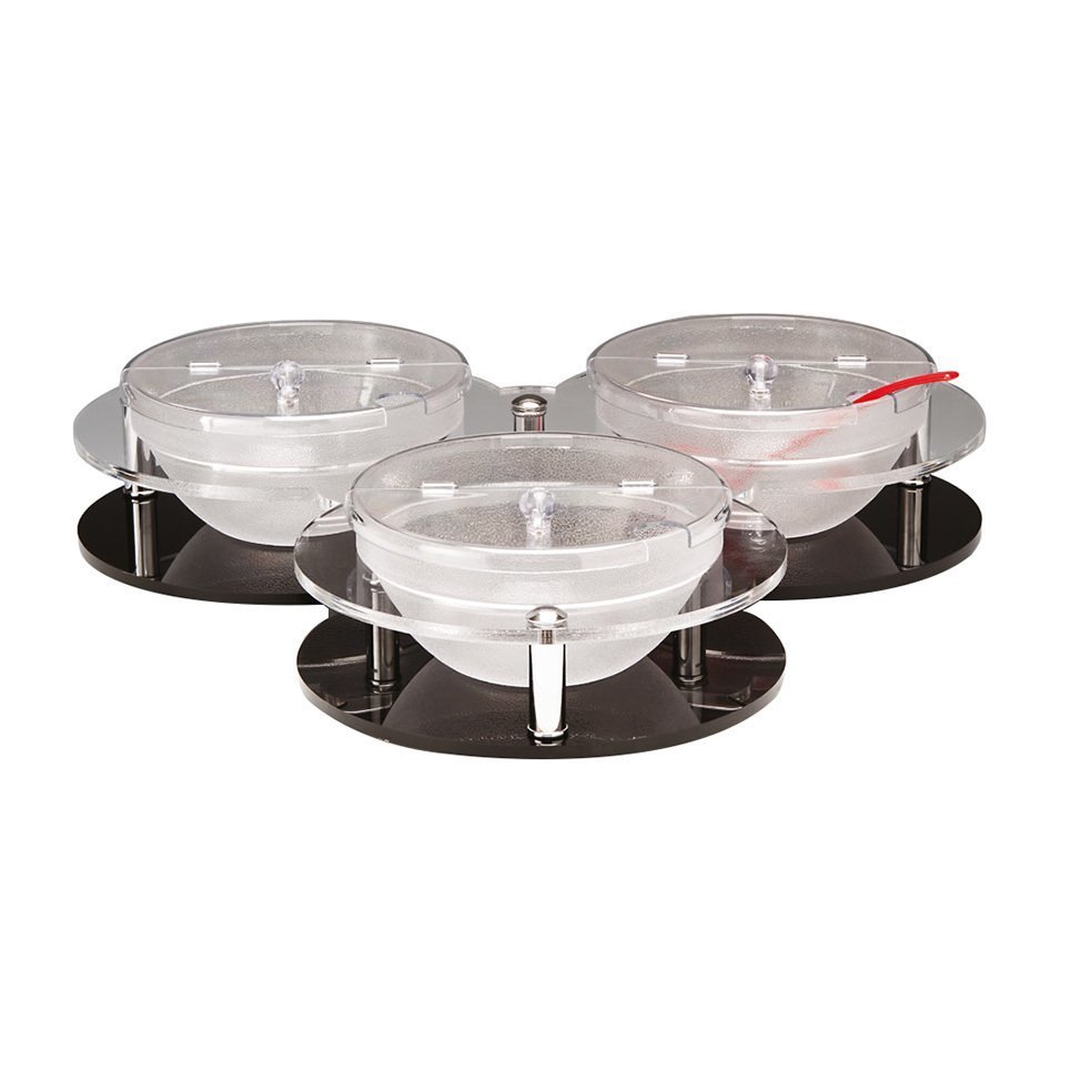 POLYCARBONAT 3'LÜ KASELİ DÖNER TEŞHİR STANDI 23 CM