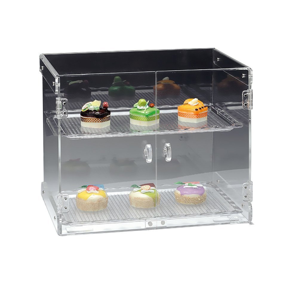 POLYCARBONAT TEPSİLİ TEŞHİR STANDI 2 KATLI KAPAKLI 45*31*H37 CM