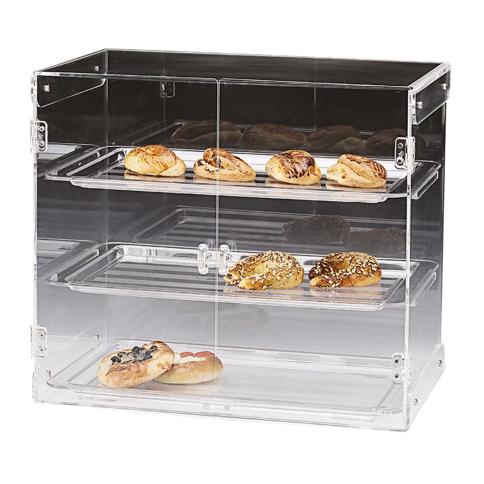 3 KATLI KAPAKLI POLYCARBONAT TEPSİLİ TEŞHİR STANDI 57*38*H 50 CM