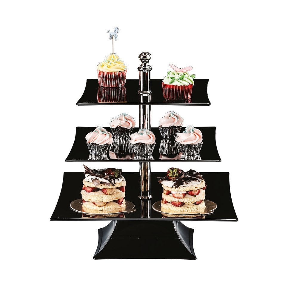 POLYCARBONAT TEPSİLİ 3  KATLI TEŞHİR STANDI 25-30-35 CM H: 44 CM